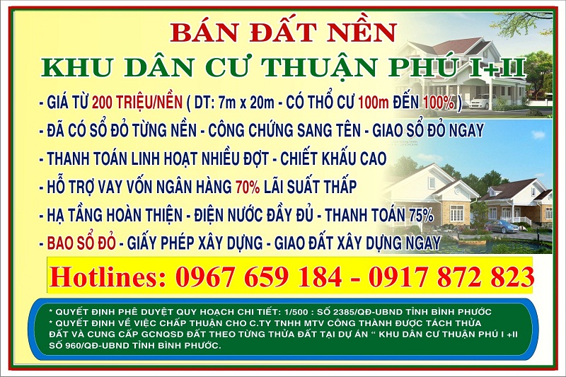 Bán lô góc 2MT Khu Dân Cư Thuận Phú - Đồng Xoài - Bình Phước